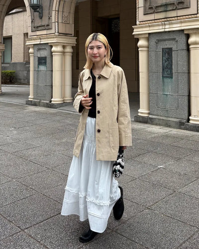 Square pocket single half trench coat