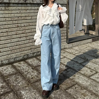Basic semi-wide fit denim pants