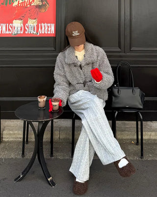 Color Two-Button Point Fur Jacket