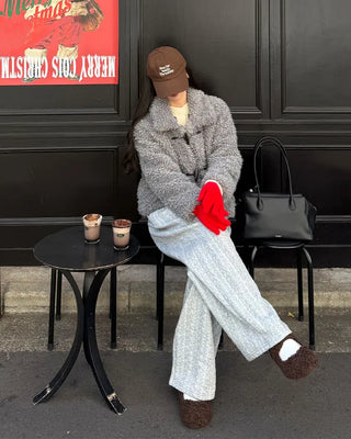 Color Two-Button Point Fur Jacket