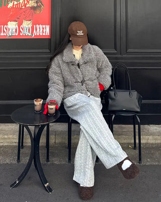 Color Two-Button Point Fur Jacket
