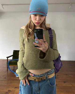 Mohair Mix Long Flare Sleeve Knit
