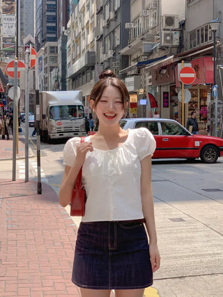 Cotton Ribbon Shirring Blouse