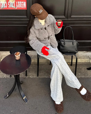 Color Two-Button Point Fur Jacket