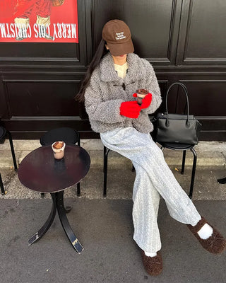 Color Two-Button Point Fur Jacket