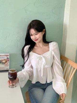 Ribbon Square Neck Blouse