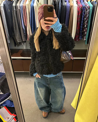 (Unisex) Center Seam Washed Balloon Denim Pants