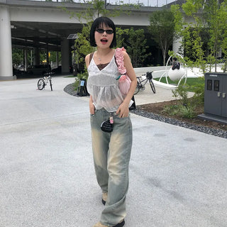 Vintage Wash Wide Denim Pants