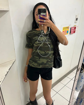 (ORIGINAL) Lettering Camo Half T-Shirt