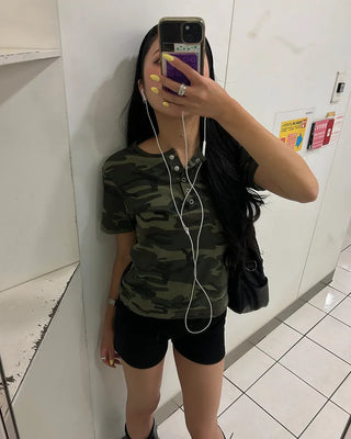(ORIGINAL) Lettering Camo Half T-Shirt