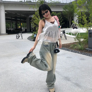 Vintage Wash Wide Denim Pants
