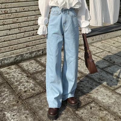 Basic semi-wide fit denim pants