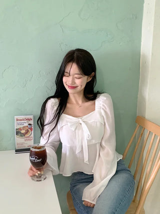 Ribbon Square Neck Blouse