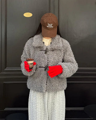 Color Two-Button Point Fur Jacket