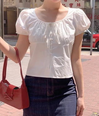 Cotton Ribbon Shirring Blouse