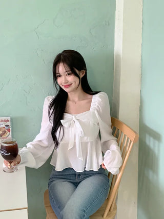 Ribbon Square Neck Blouse