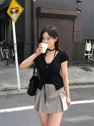 Shirred Sleeveless Cardigan Set
