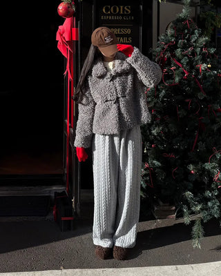 Color Two-Button Point Fur Jacket