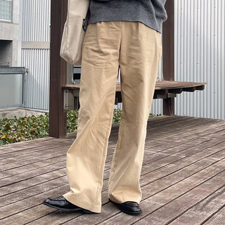 Brushed-back cotton pleated pants