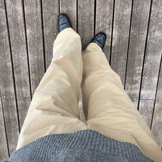 Brushed-back cotton pleated pants