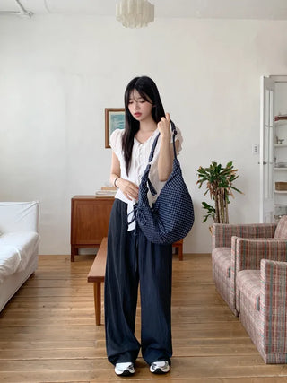 Nylon two-tone wide-leg pants