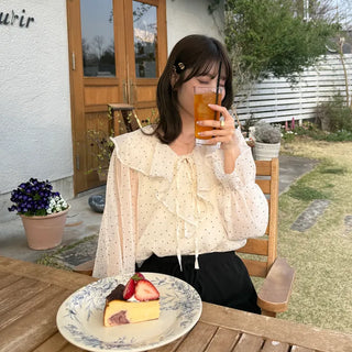 Big frill colored polka dot pattern blouse