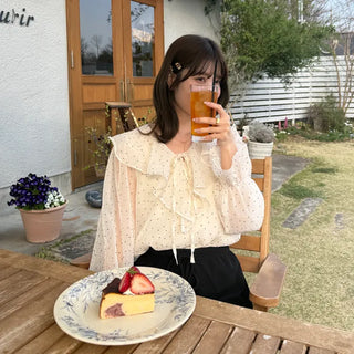 Big frill colored polka dot pattern blouse