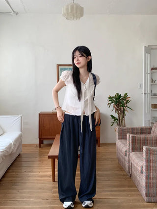 Nylon two-tone wide-leg pants