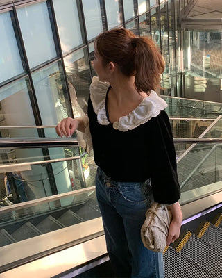 Frilled velvet blouse