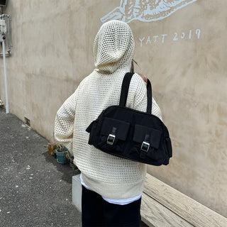 Two-pocket buckle shoulder bag