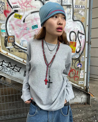 (Unisex) Semi-Cropped Waffle Long Sleeve Cut and Sewn