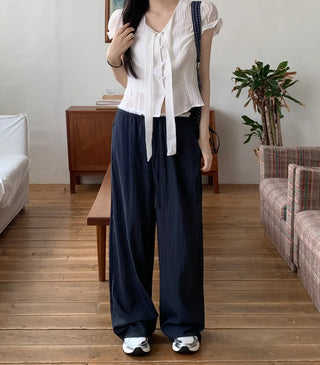 Nylon two-tone wide-leg pants