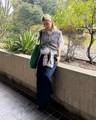 V-neck ribbed knit button vest