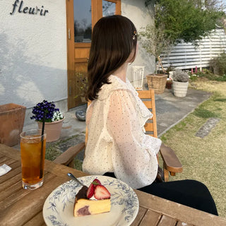 Big frill colored polka dot pattern blouse