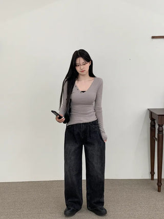 Pleated denim pants