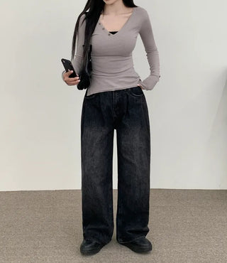 Pleated denim pants