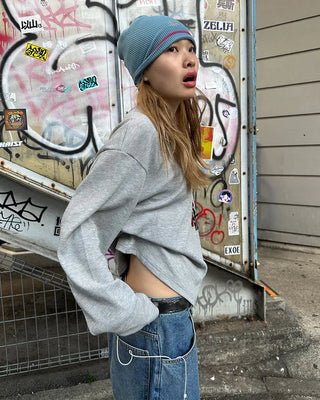 (Unisex) Semi-Cropped Waffle Long Sleeve Cut and Sewn