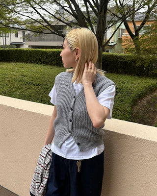 V-neck ribbed knit button vest