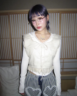 Lace hem cropped sleeveless bustier