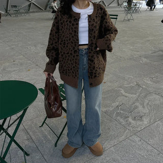 Leopard print oversized cardigan