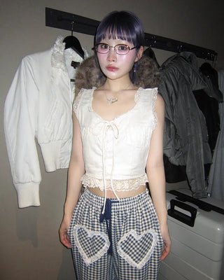 Lace hem cropped sleeveless bustier