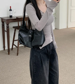 Half-belt leather shoulder bag