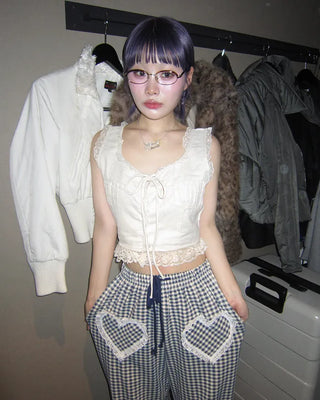 Lace hem cropped sleeveless bustier