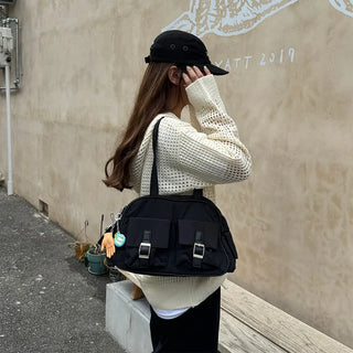 Two-pocket buckle shoulder bag