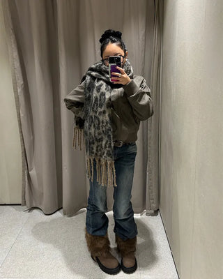 Ribbed High-Neck Suede Zip Jacket