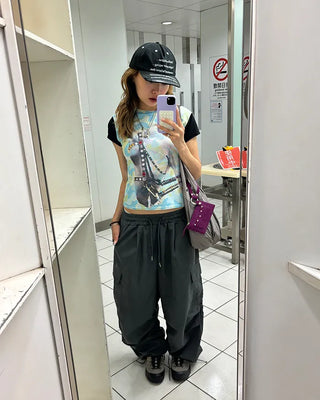(Unisex) Elastic Waist Summer Cargo Jogger Pants