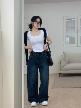 Pleated denim pants