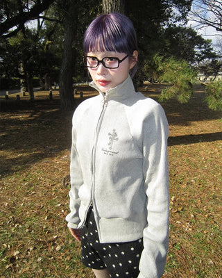 High-neck gothic double-zip hoodie