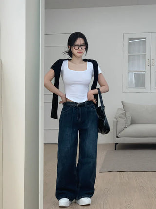 Half-belt leather shoulder bag