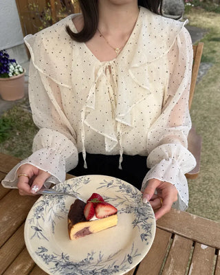 Big frill colored polka dot pattern blouse